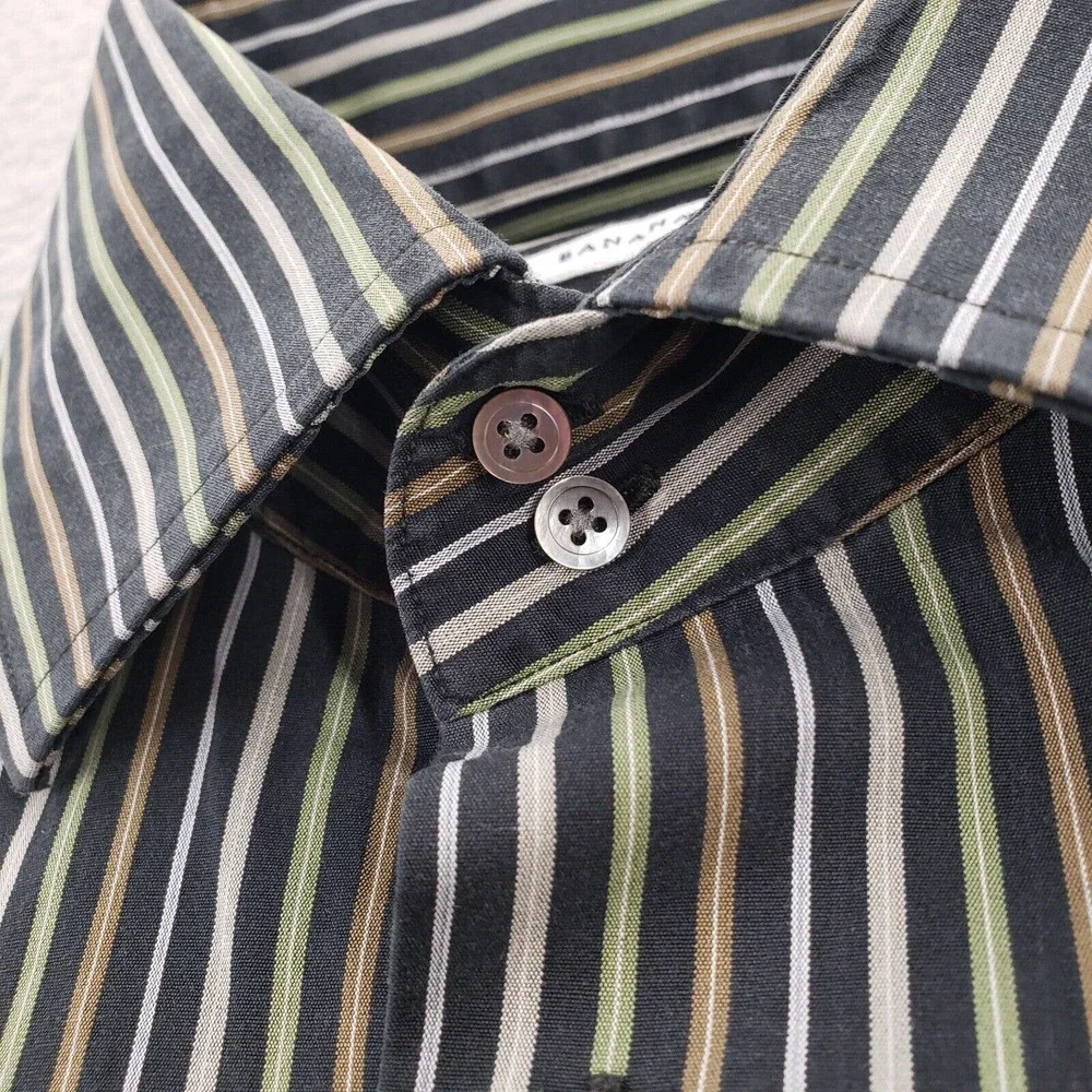 Banana Republic Shirt Mens Large 16 16.5 Black Sriped‎ Classiccore Button Up